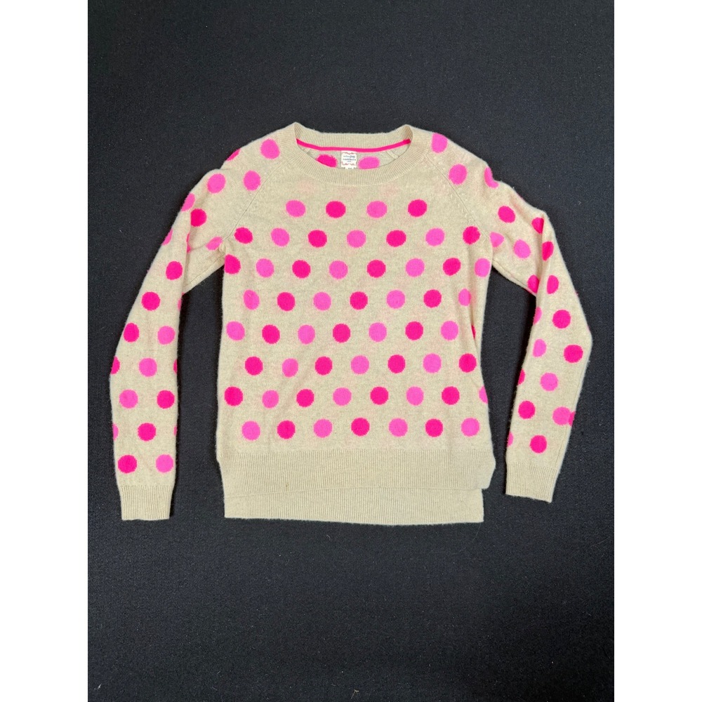 Maison Jules Cashmere Sweater Womens XS Tan Pink Polka Dot Crew Neck Knit Top